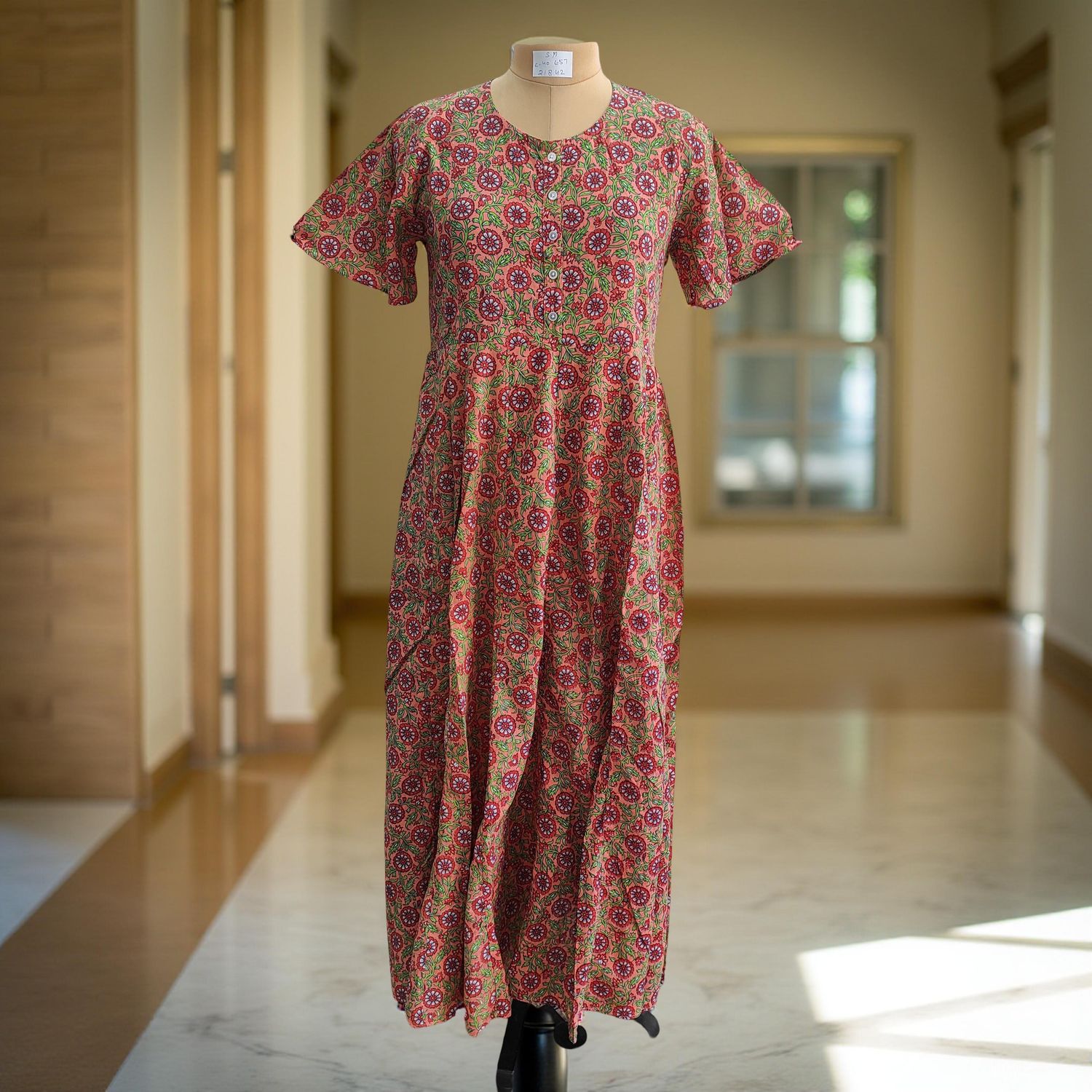 S-M Special Printed Cotton Dress 57" Short Sleeves Jalabiya