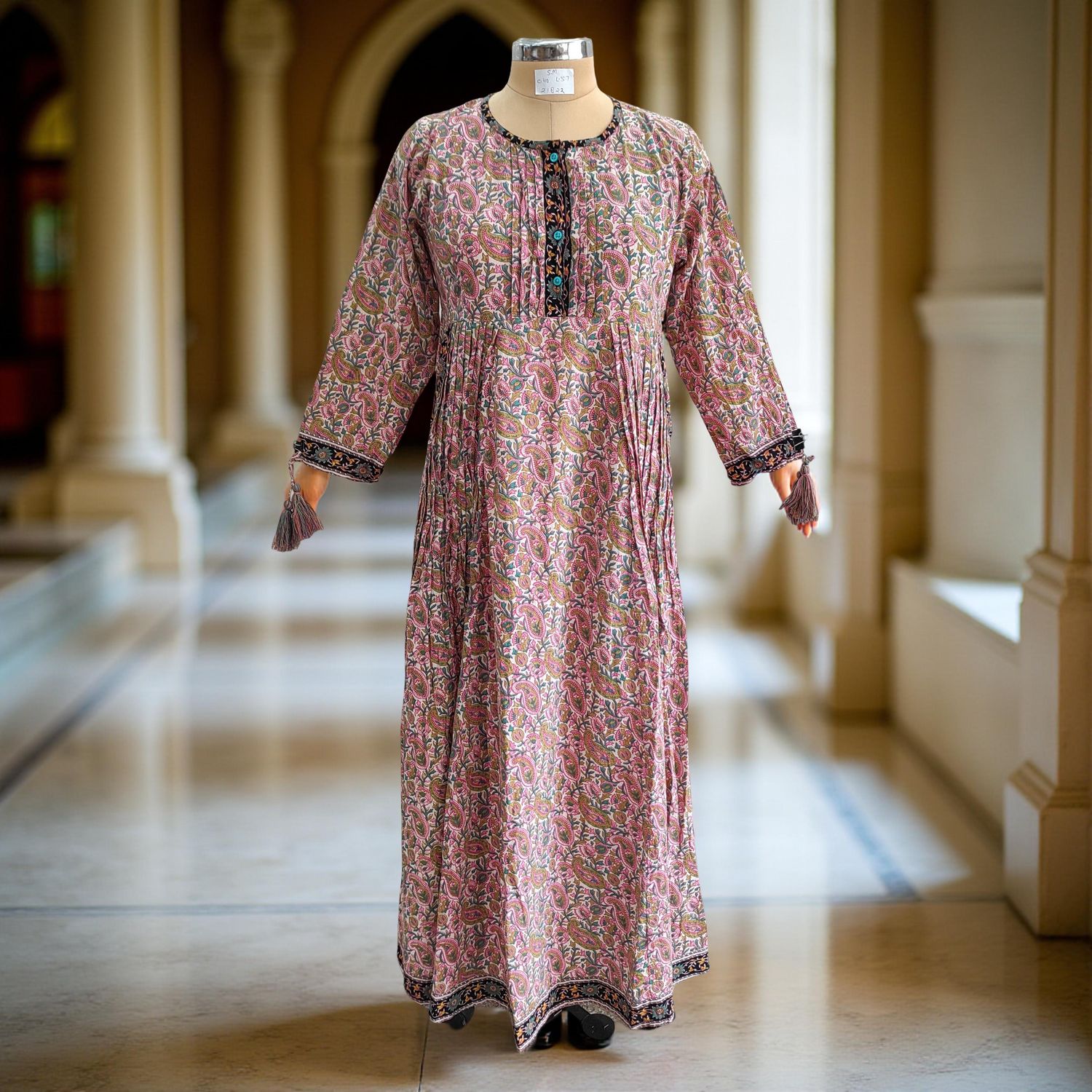 S/M Special Printed Cotton Dress 57" Long Sleeves Jalabiya