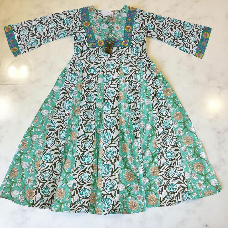 10-11 Year Anaya Printed Cotton Girls Dress 46" Long Jalabiya