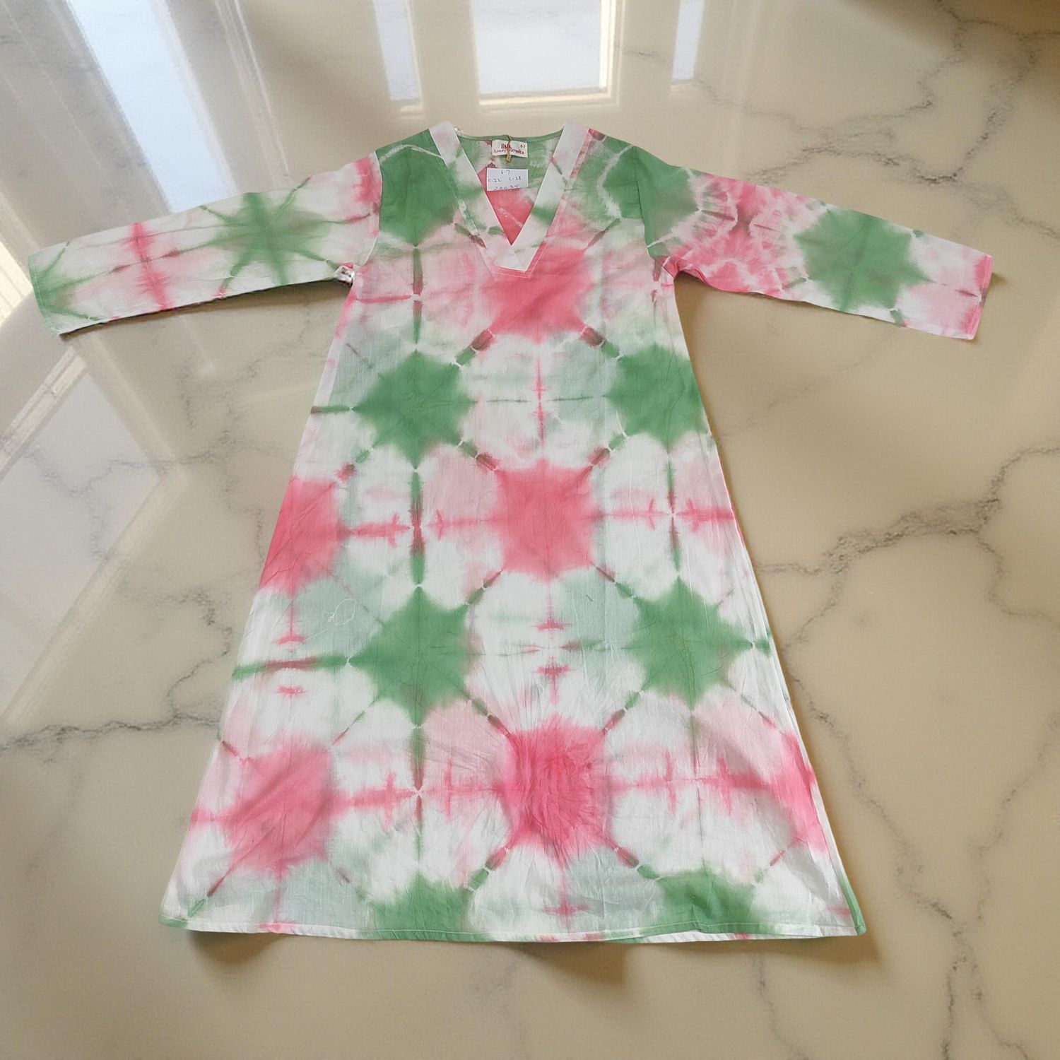 6-7 Year Teena Printed Cotton Girls Dress 38" Long Jalabiya