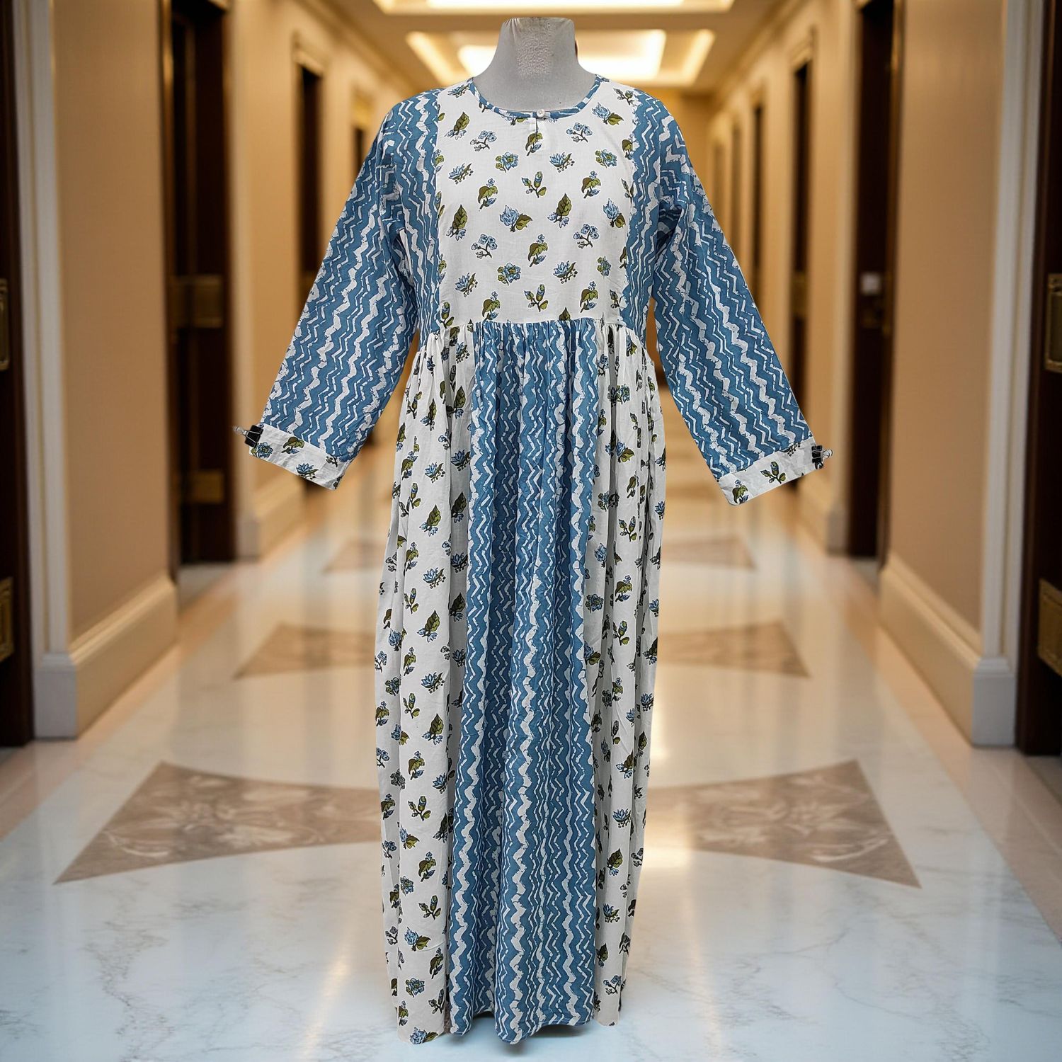 XS/S Heba Printed Cotton Dress 54" Long  Jalabiya