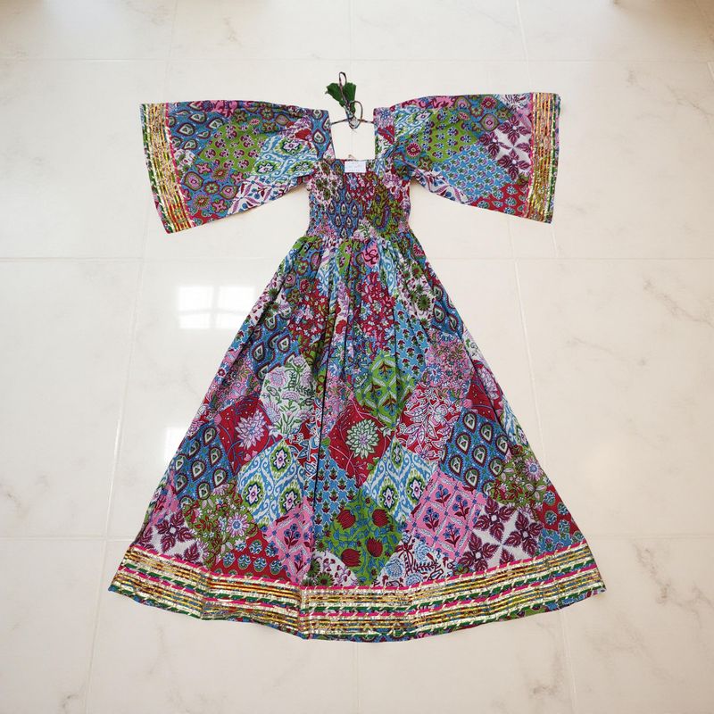 12-13 Year Elzina Printed Cotton  Dress 50" Long Jalabiya