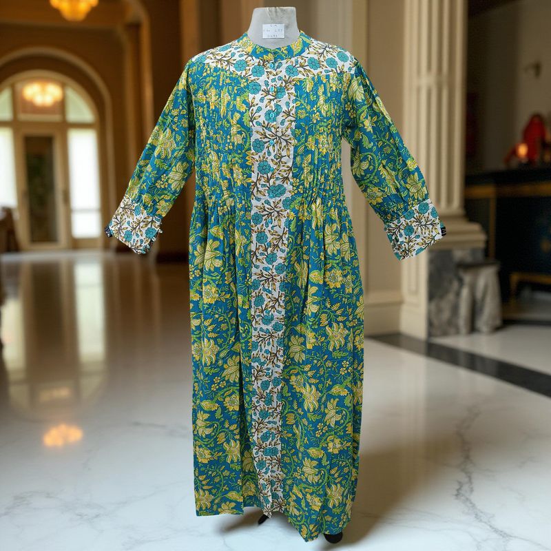 S/M  Aafreen Printed Cotton Dress 57" Long Jalabiya