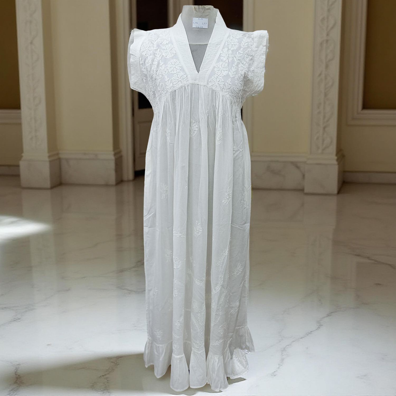 S/M Amani Embroidery Cotton Dress 57" Short Sleeves Jalabiya