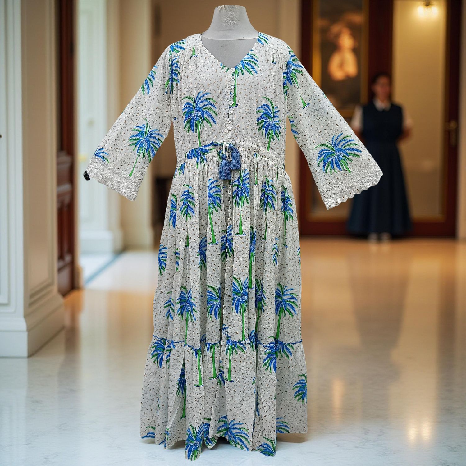 L/XL Ari Printed Cotton Dress 57" Long Jalabiya