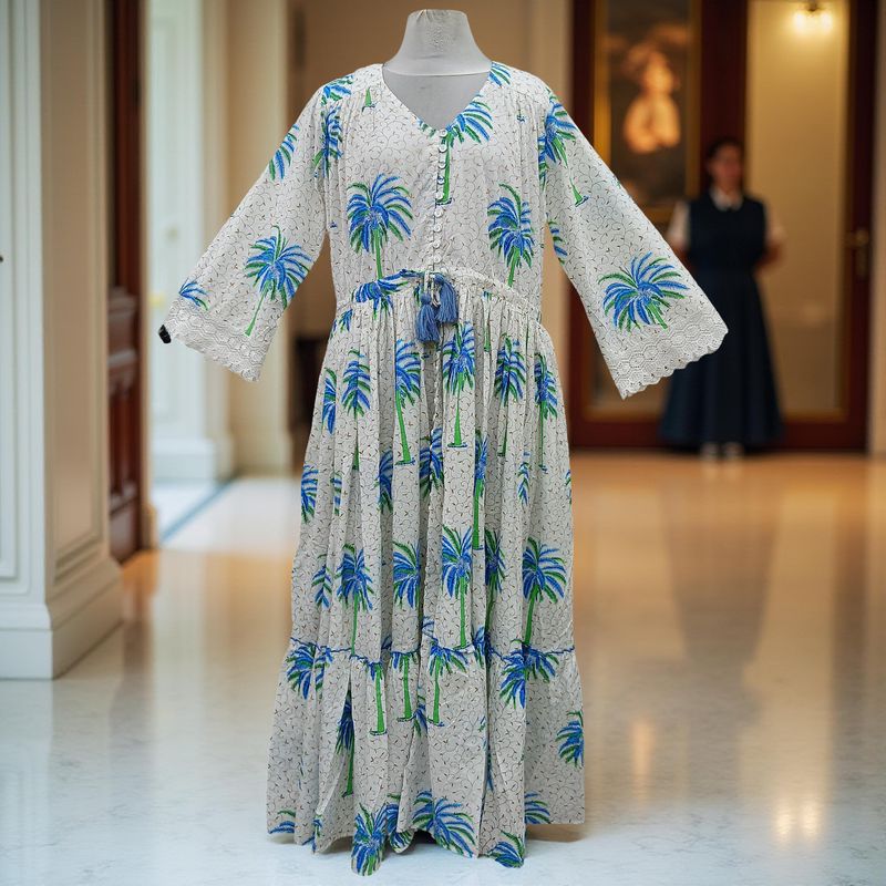 L/XL Ari Printed Cotton Dress 57" Long Jalabiya