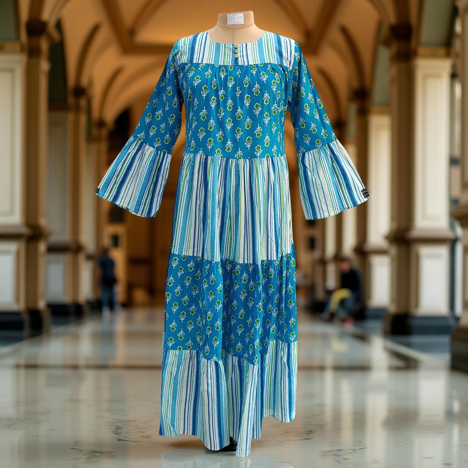 S/M Moon Printed Cotton Dress 57" Long Jalabiya