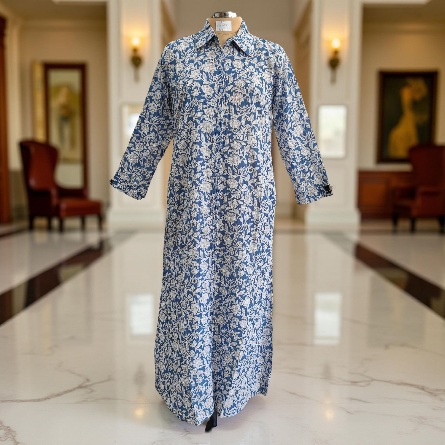 S-M Special Printed Cotton Dress 57" Short Sleeves Jalabiya