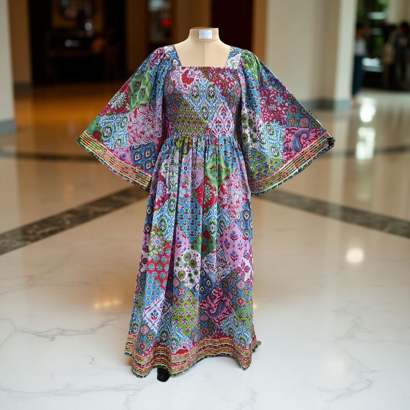 S/M Rahima Printed Cotton Dress 57" Long Jalabiya