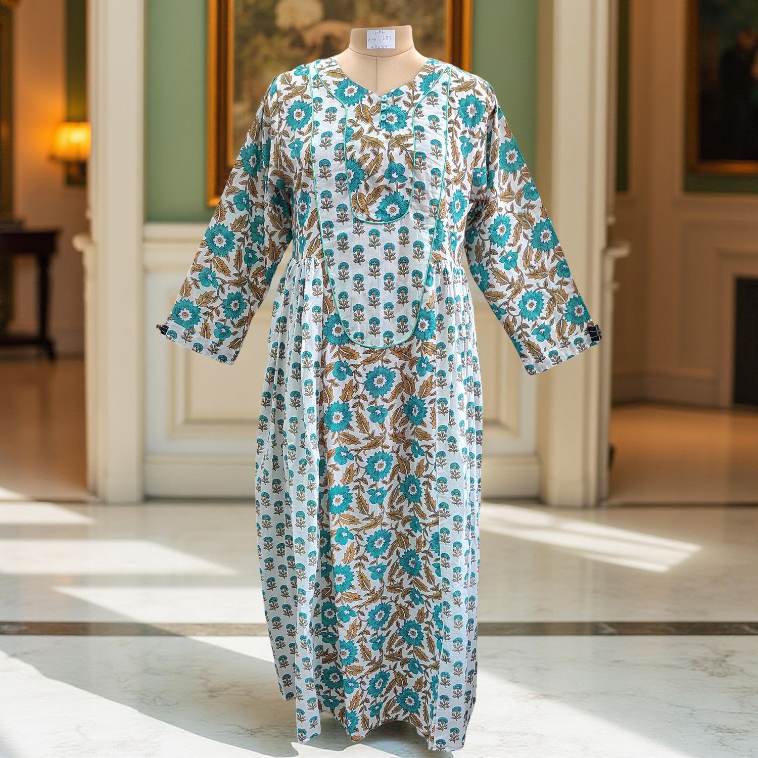 L-XL  Suf Printed Cotton Dress 57"Long Sleeves Jalabiya