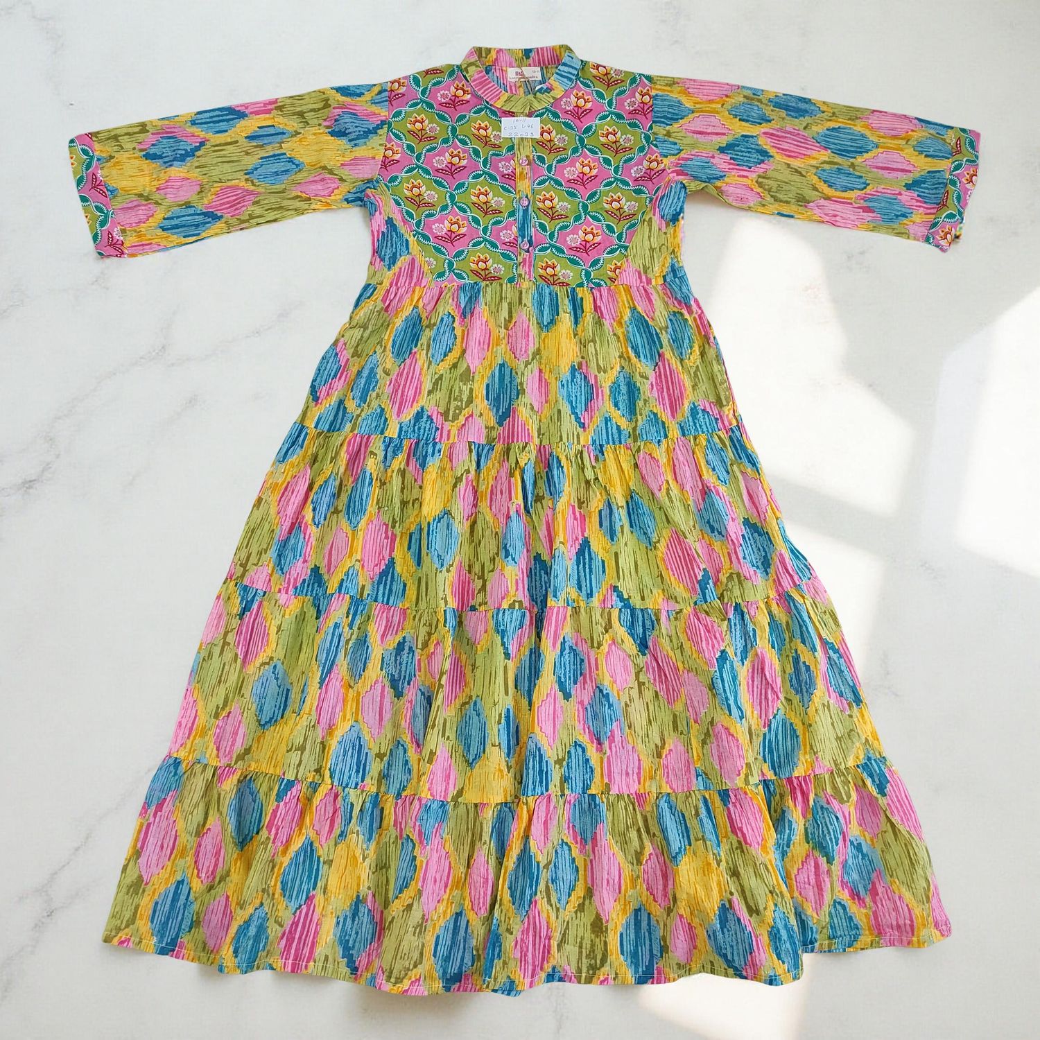 10-11 Year Safia Printed Cotton Girls Dress 46" Long Jalabiya