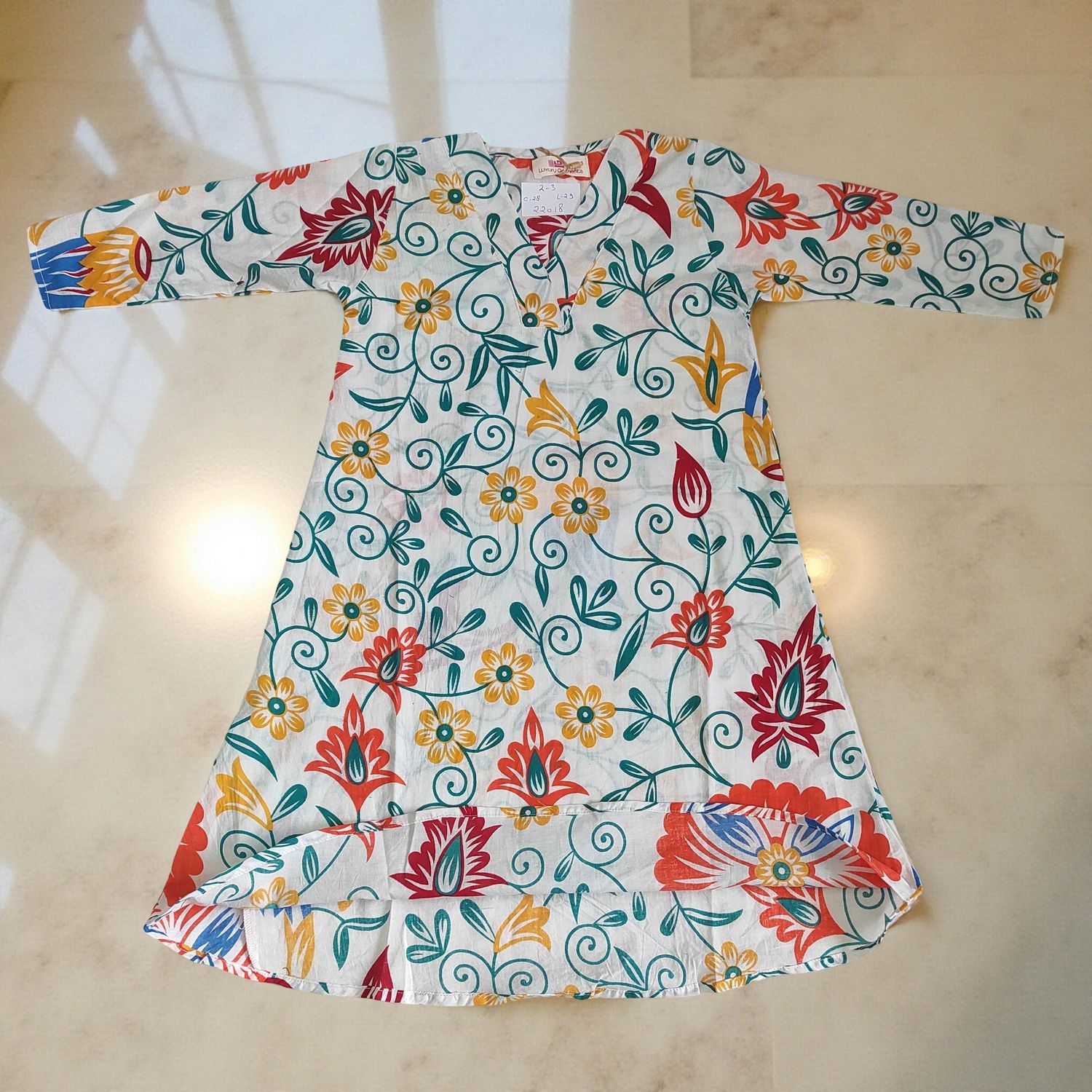 2-3  Year Teena Printed Cotton Dress 29'' Long Jalabiya