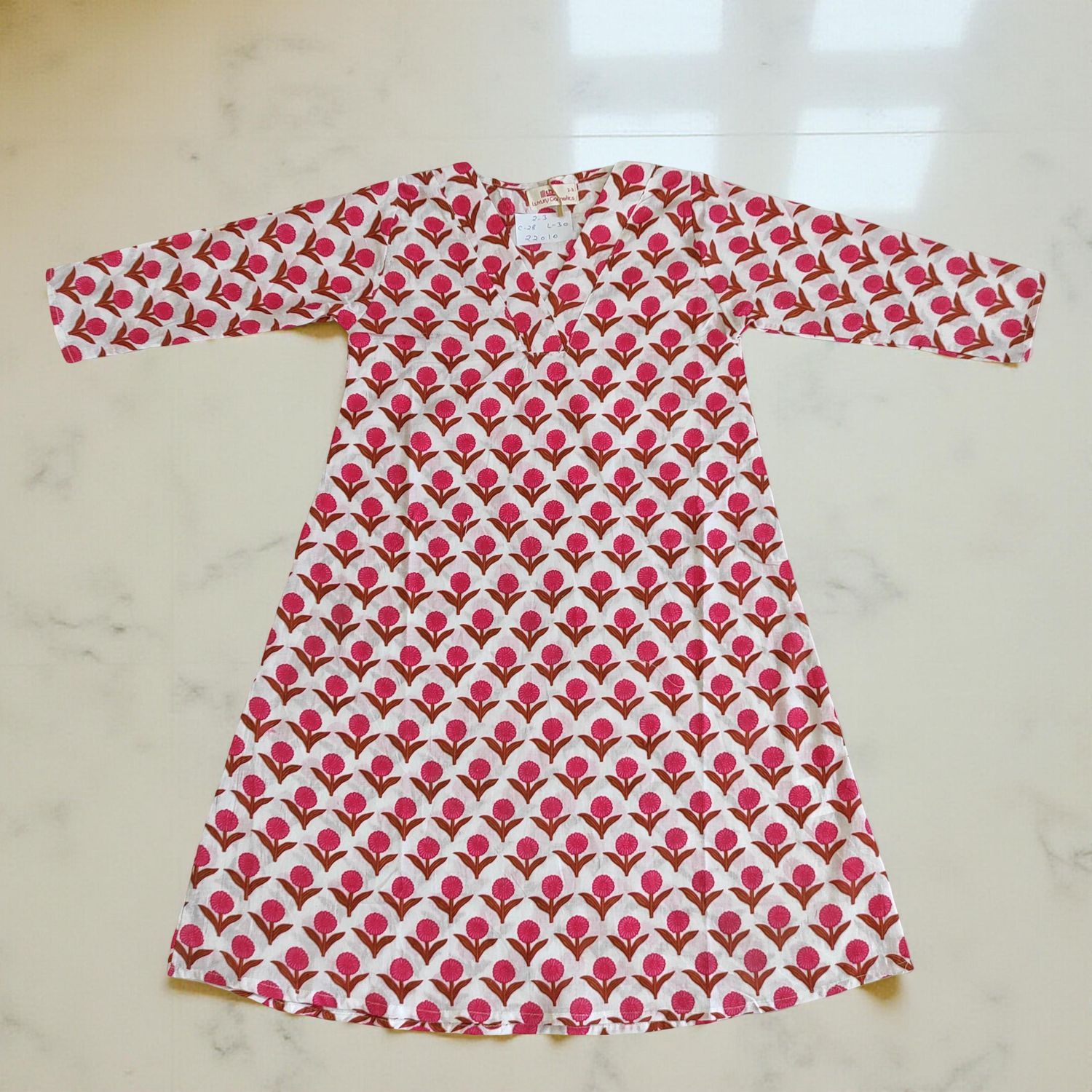 2-3  Year Teena Printed Cotton Dress 30'' Long Jalabiya