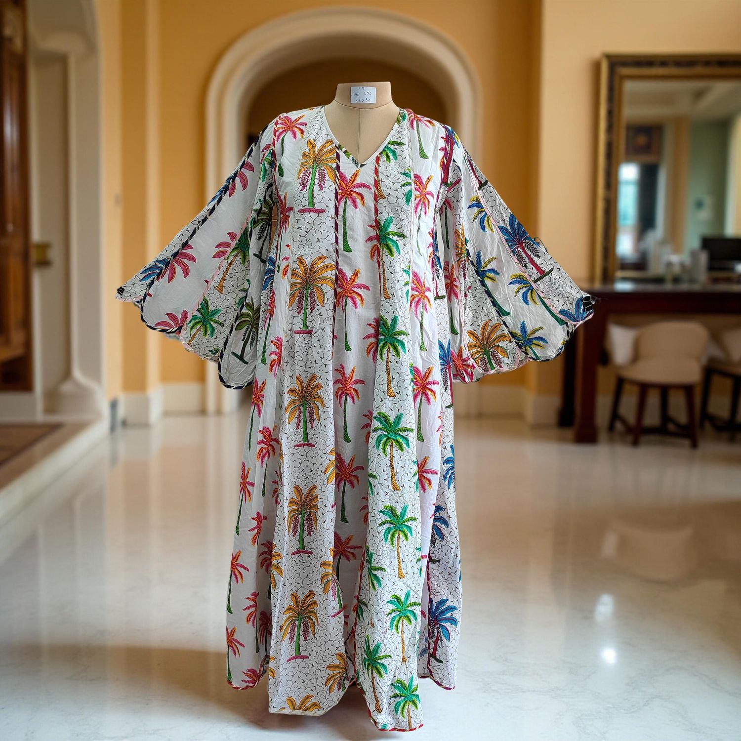 S/M Meher Multi Printed Cotton Dress 57" Long Jalabiya