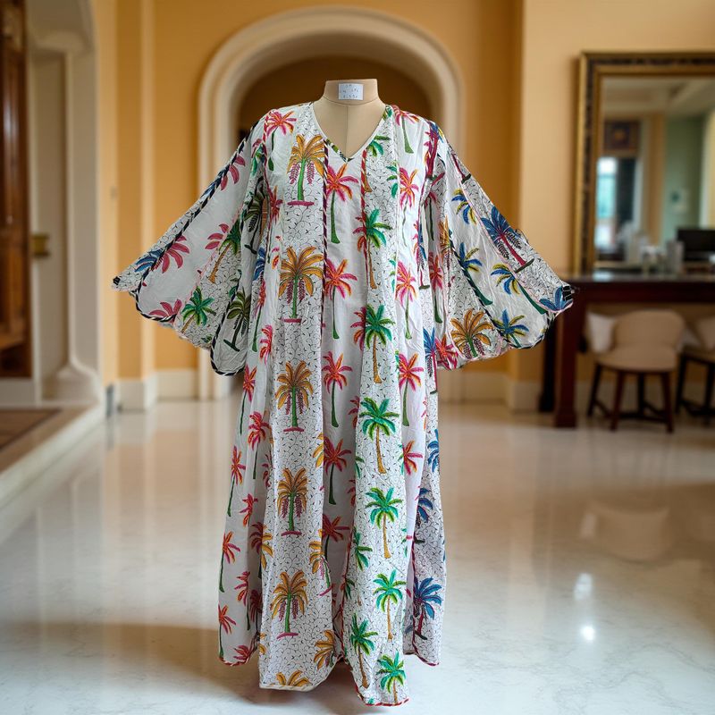 S/M Meher Multi Printed Cotton Dress 57" Long Jalabiya