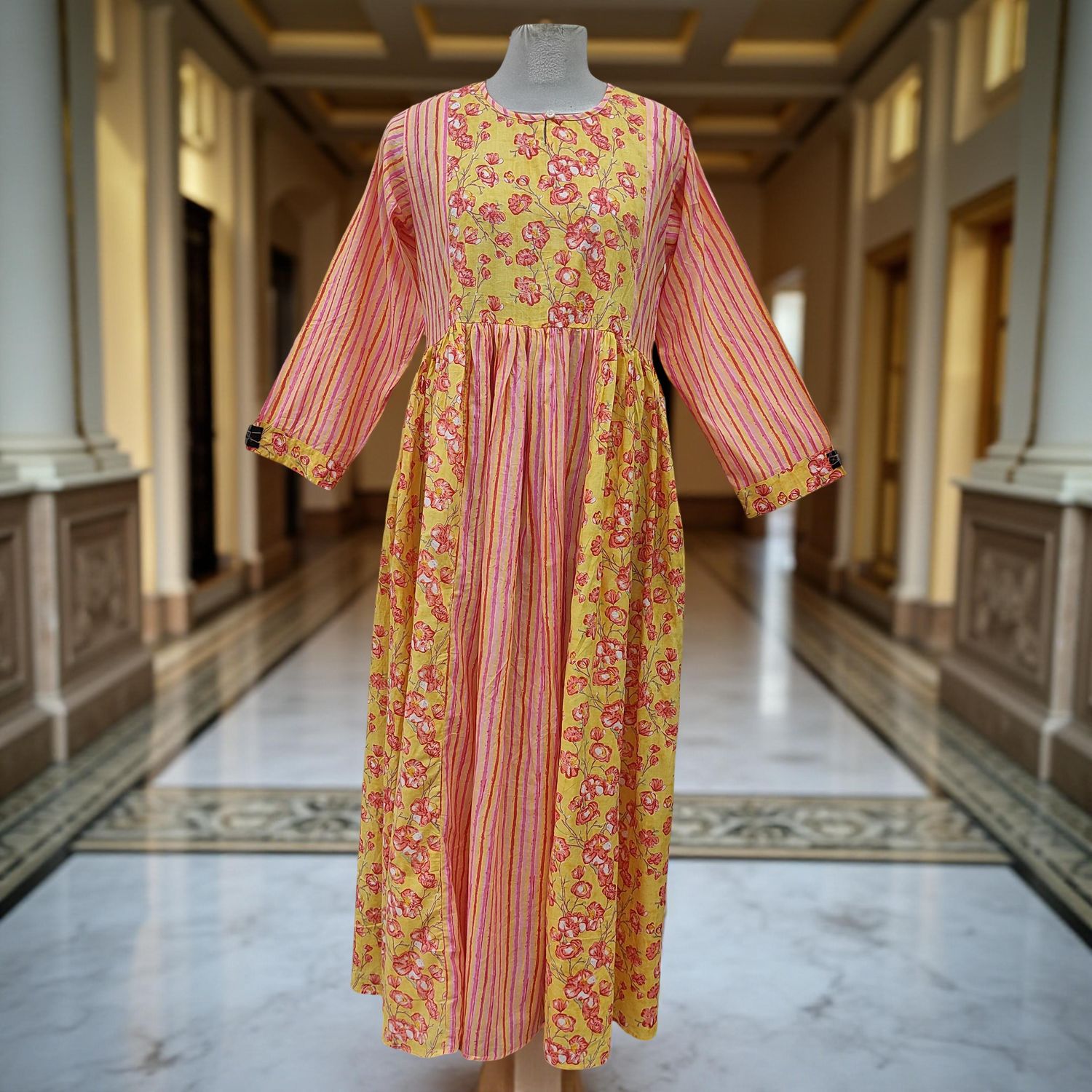 XS/S Heba Printed Cotton Dress 54" Long  Jalabiya