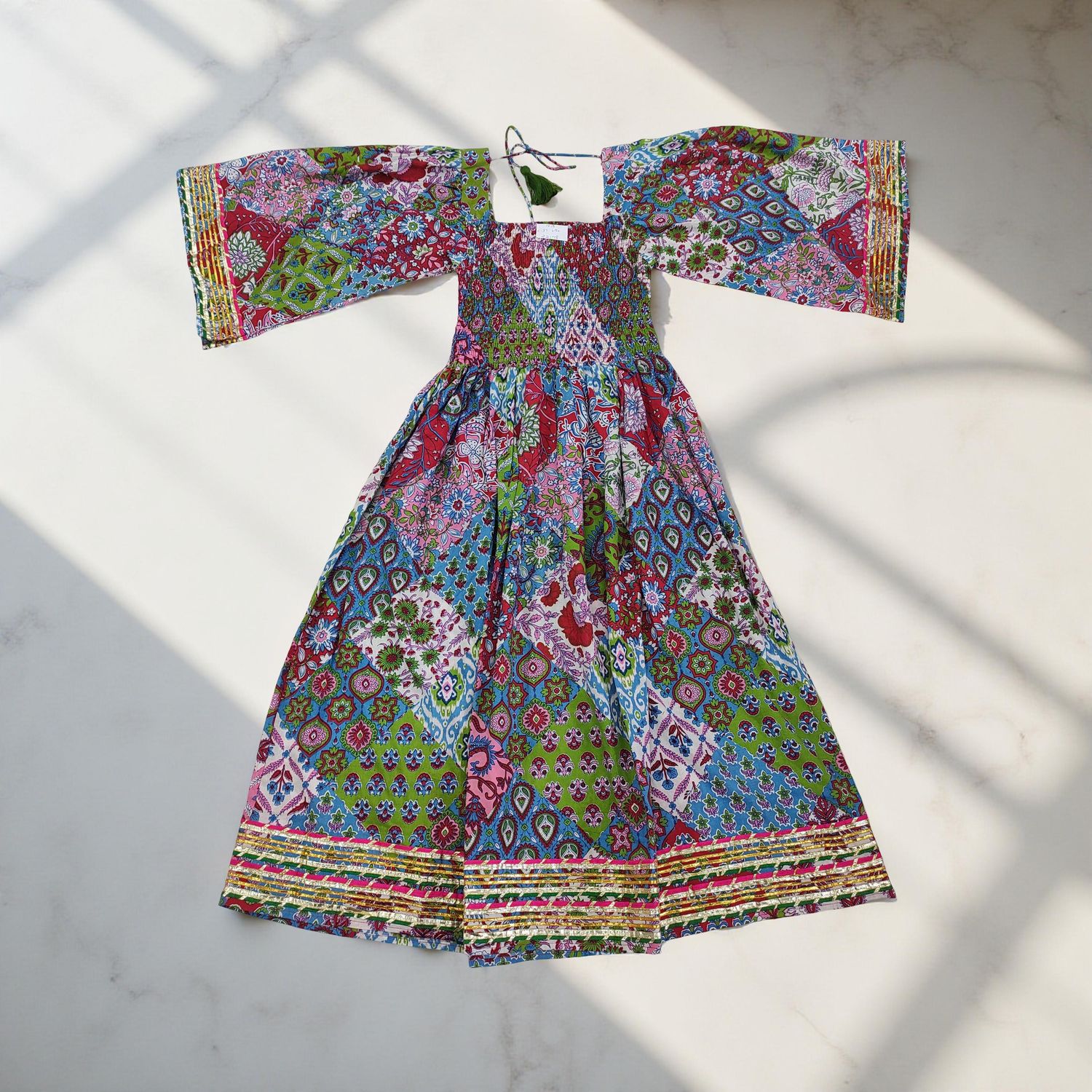 12-13 Year Elzina Printed Cotton  Dress 50" Long Jalabiya
