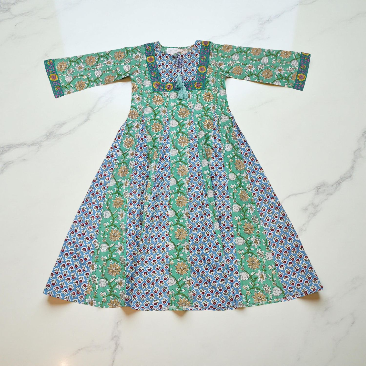 12-13 Year Anaya Printed Cotton Girls Dress 50" Long Jalabiya