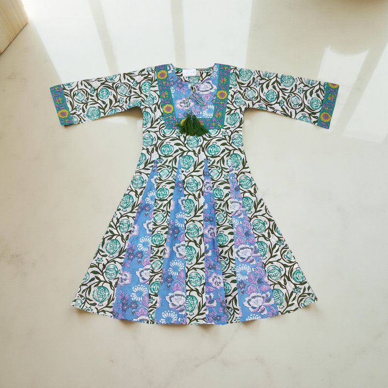 6-7 Year Anaya Printed Cotton Girls Dress 38" Long Jalabiya