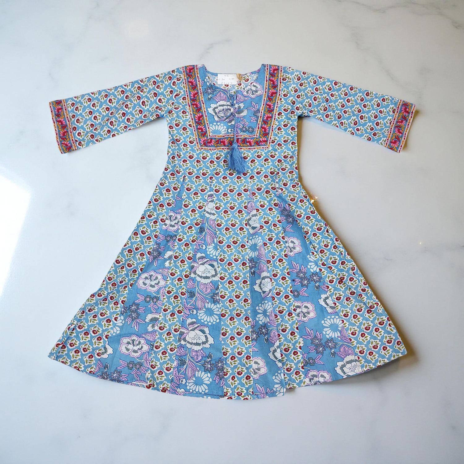 4-5  Year Anaya Printed Cotton Girls Dress 34" Long Jalabiya