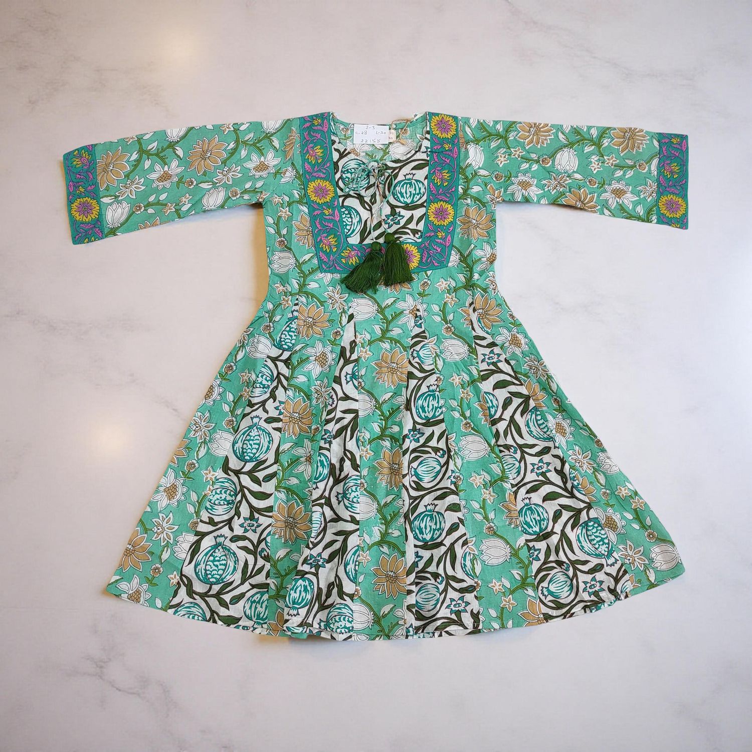 2-3 Year Anaya Printed Cotton Girls Dress Long 30" Jalabiya