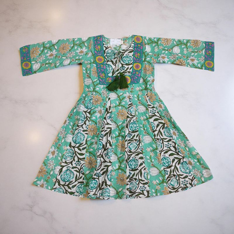 2-3 Year Anaya Printed Cotton Girls Dress Long 30" Jalabiya