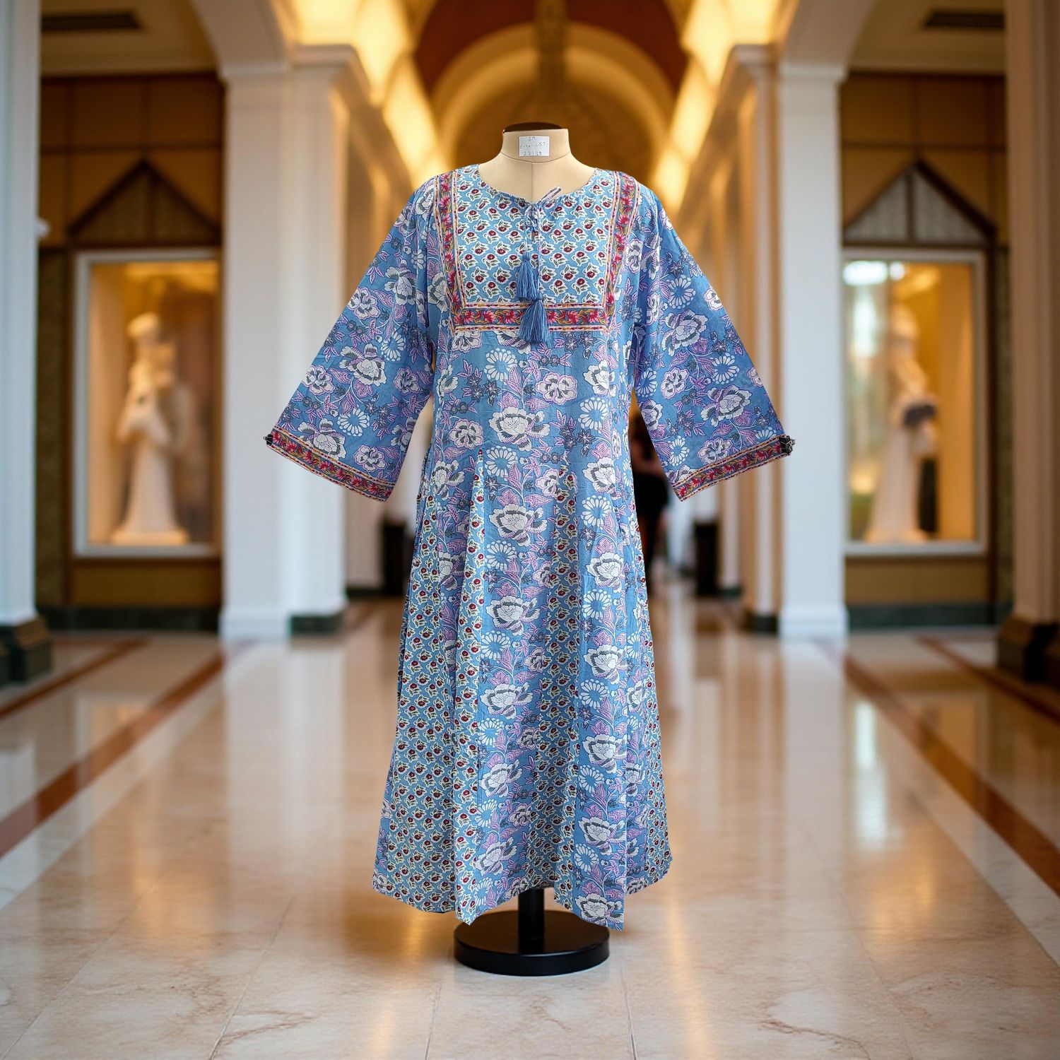 S/M Anaya Printed Cotton Dress 57" Long Jalabiya