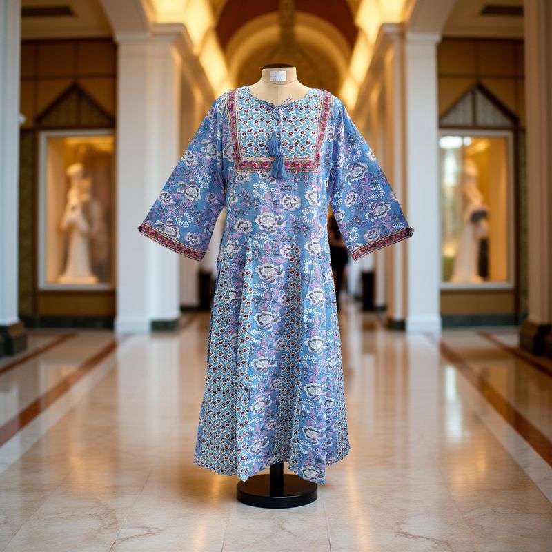 S/M Anaya Printed Cotton Dress 57" Long Jalabiya