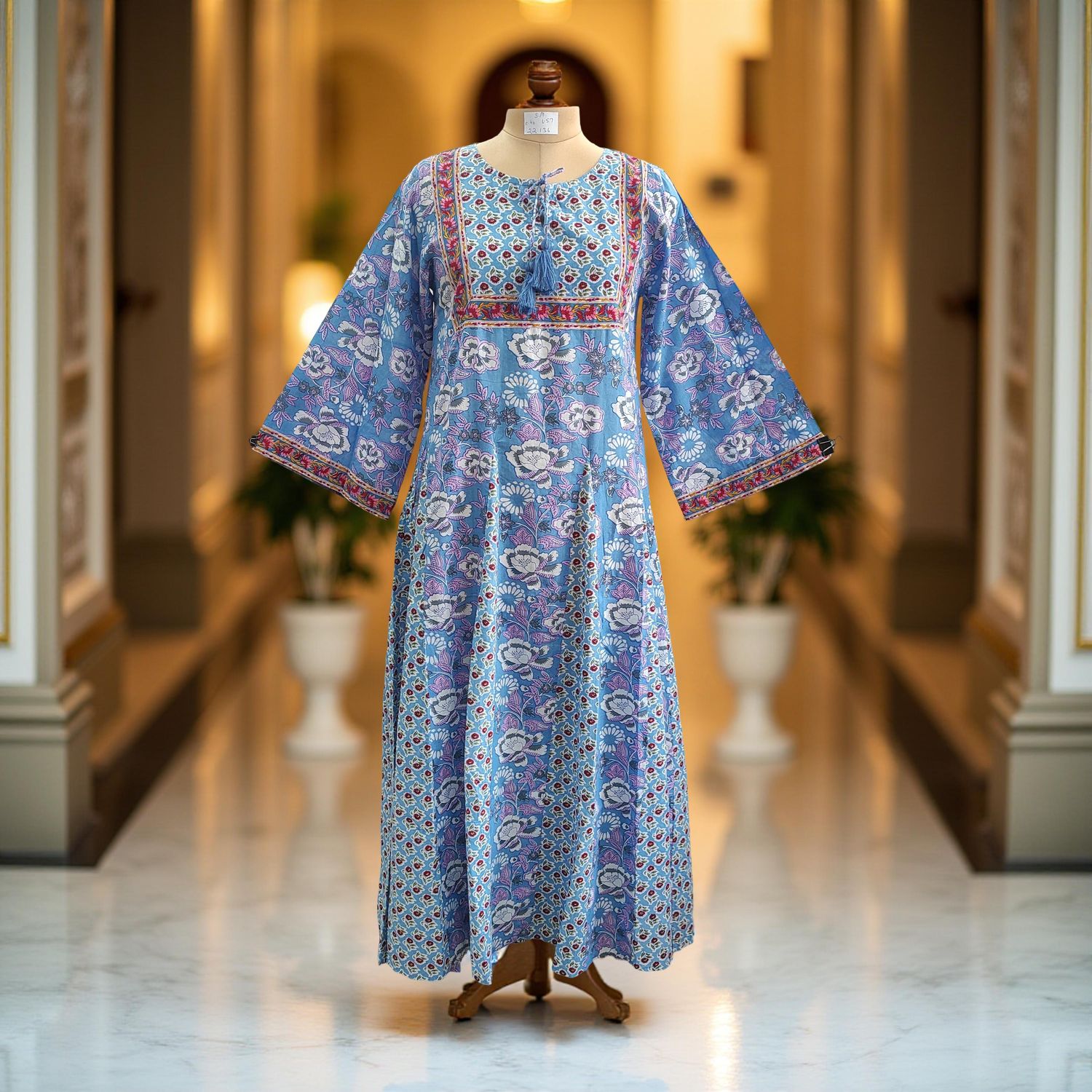 S/M Anaya Printed Cotton Dress 57" Long Jalabiya