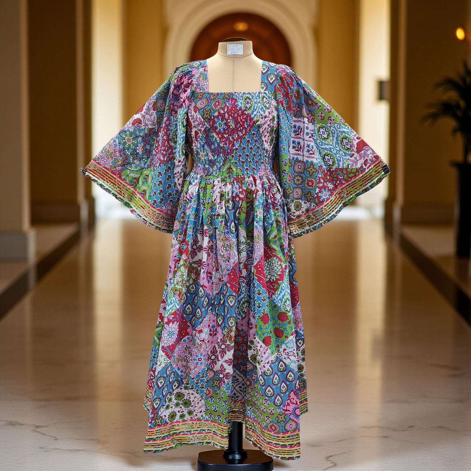 S/M Rahima Printed Cotton Dress 57" Long Jalabiya