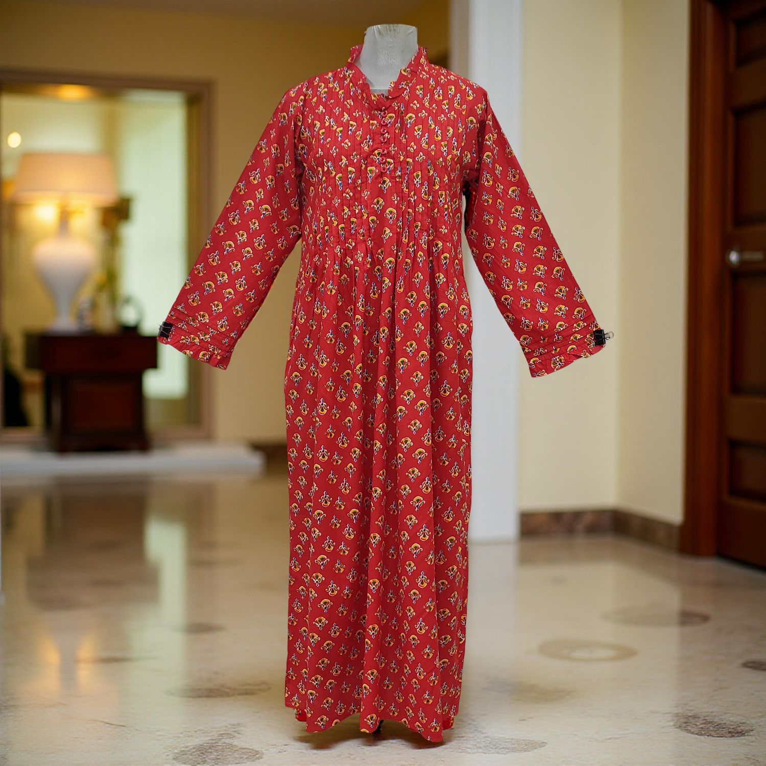 L/XL Sparrow Printed Cotton Dress 57" Long Jalabiya