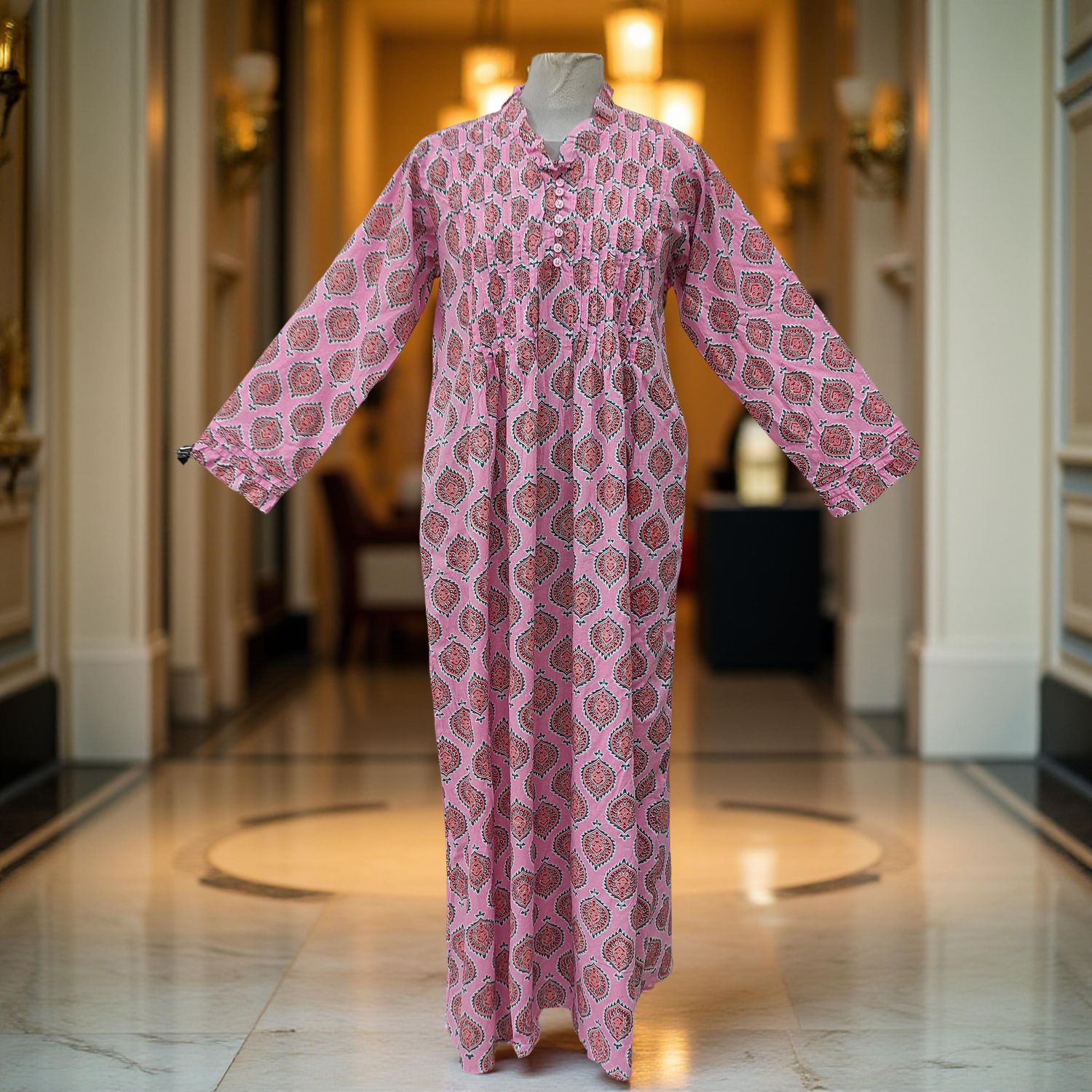 L/XL Sparrow Printed Cotton Dress 57" Long Jalabiya