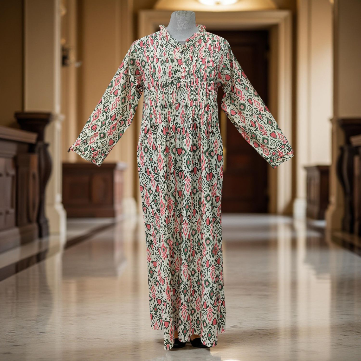 XS/S Sparrow Printed Cotton Dress 54'' Long Jalabiya