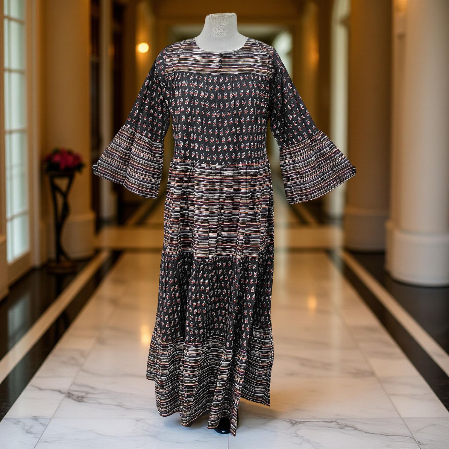 XS/S Moon Printed Cotton Dress 54" Long Jalabiya