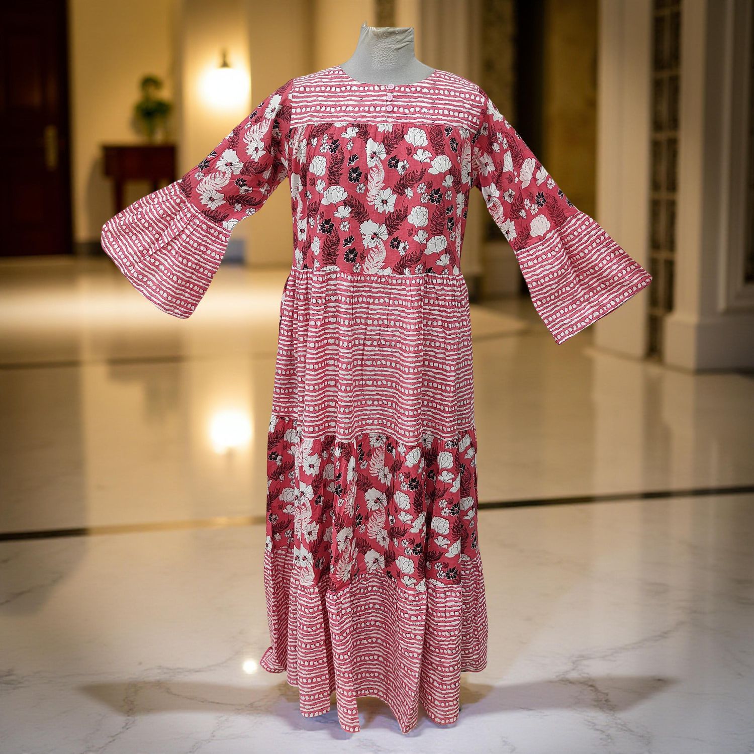 L/XL Moon Printed Cotton Dress 57" Long Jalabiya