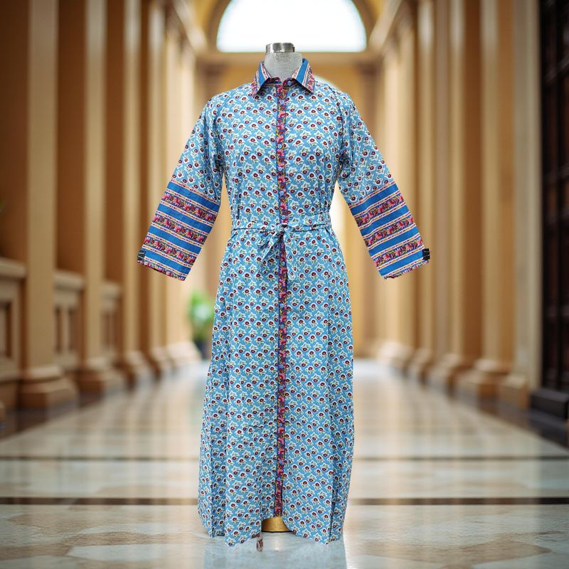 L/XL Tansy Printed Cotton Jalabiya Dress 56" Long