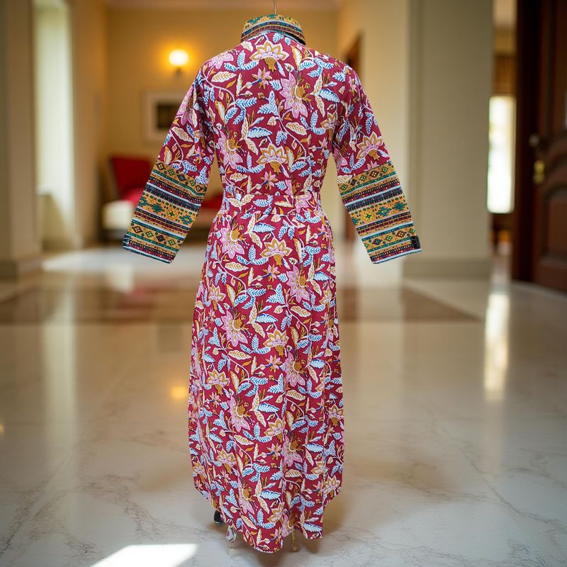 L/XL Tansy Printed Cotton Jalabiya Dress 56" Long