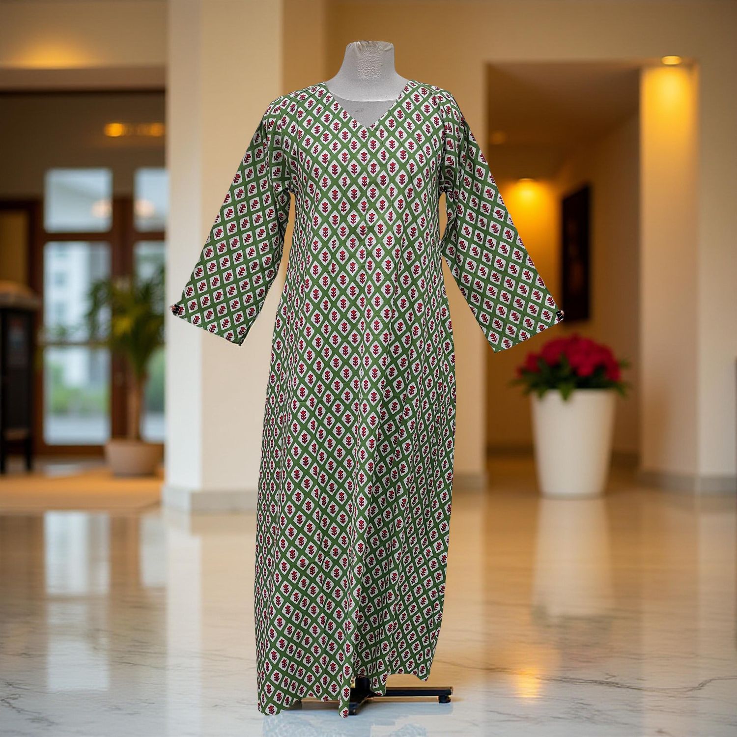 XS/S Khadijah Printed Cotton Dress 54"Long Jalabiya