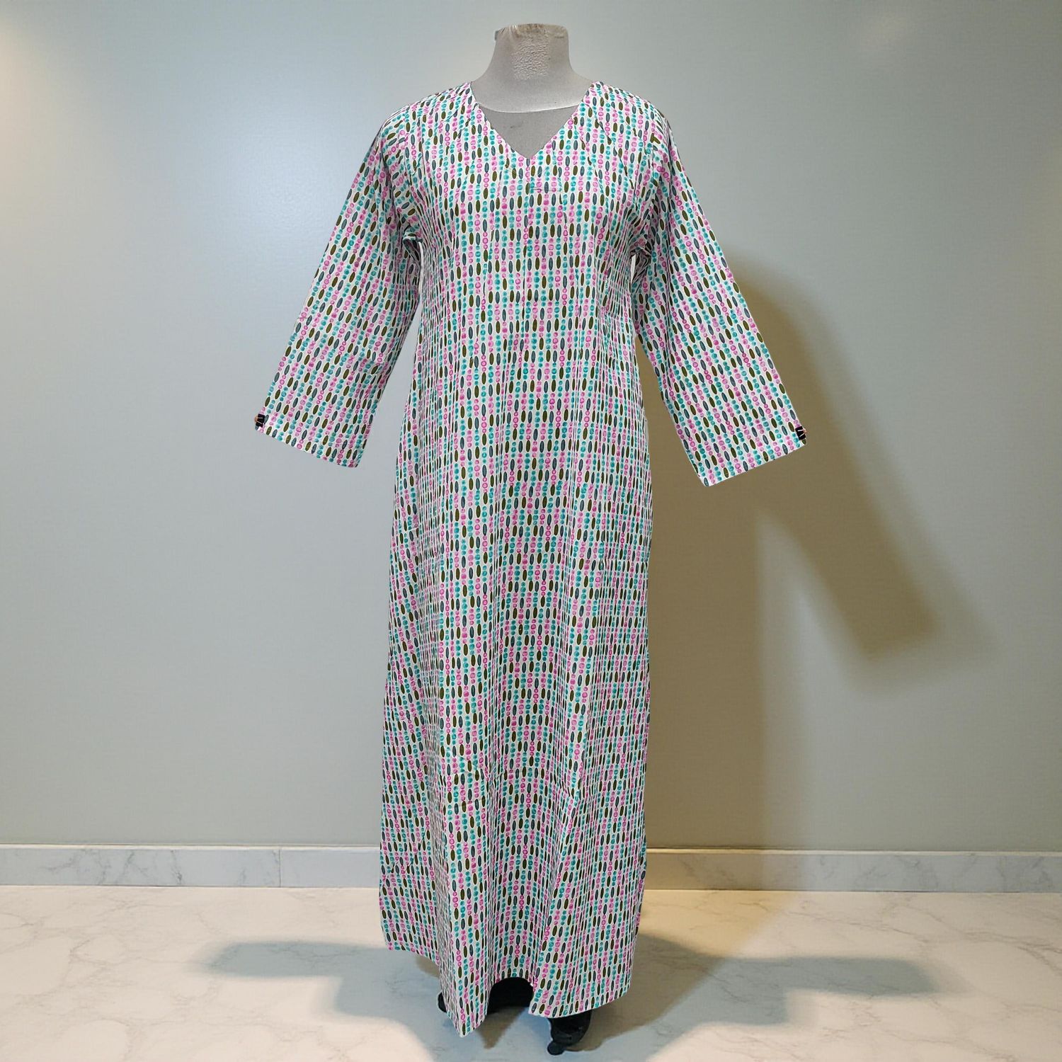 2XL/3XL Khadijah Printed Cotton Dress 57"Long Jalabiya