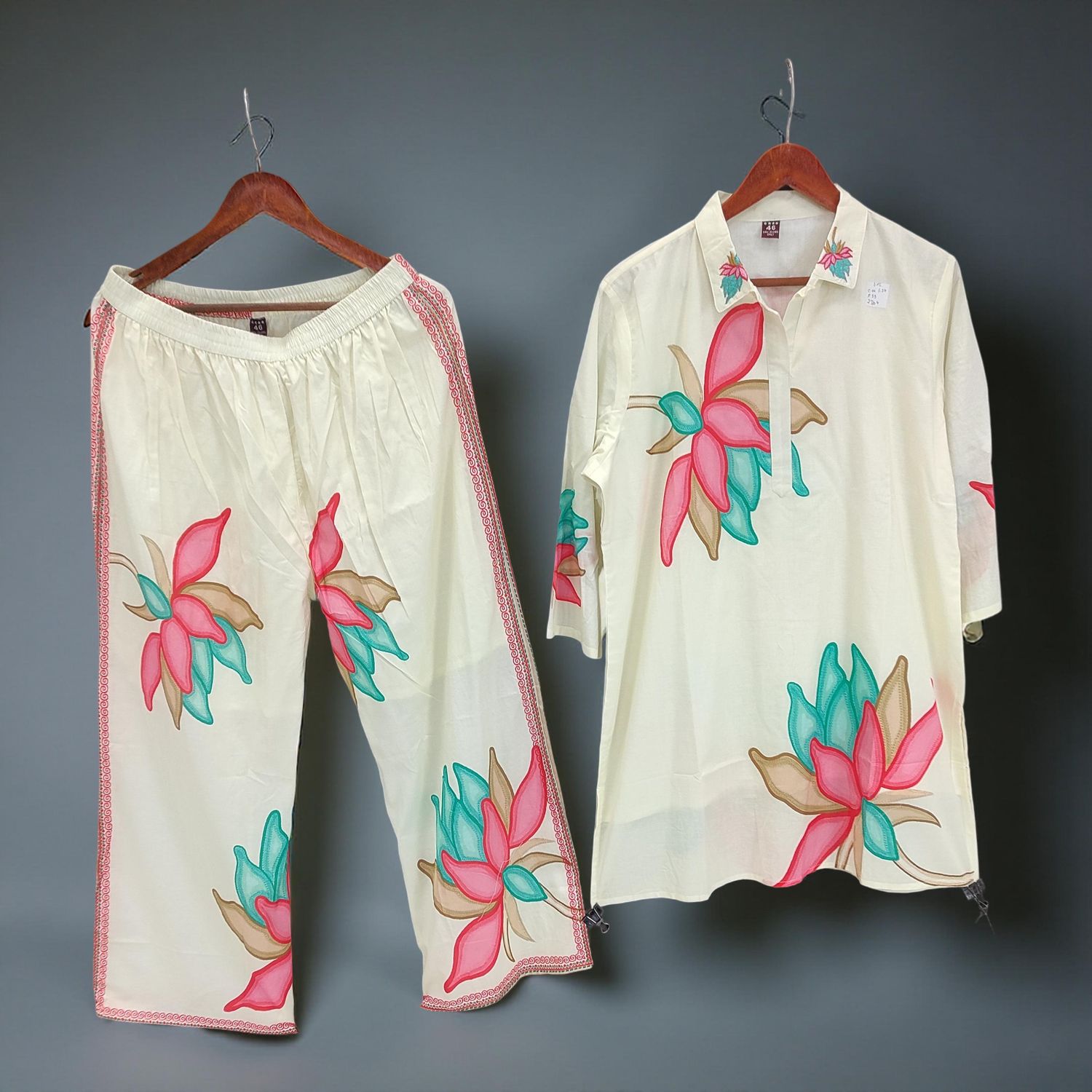 S/M Collar Neck Printed 2 PCS Co-ord Set