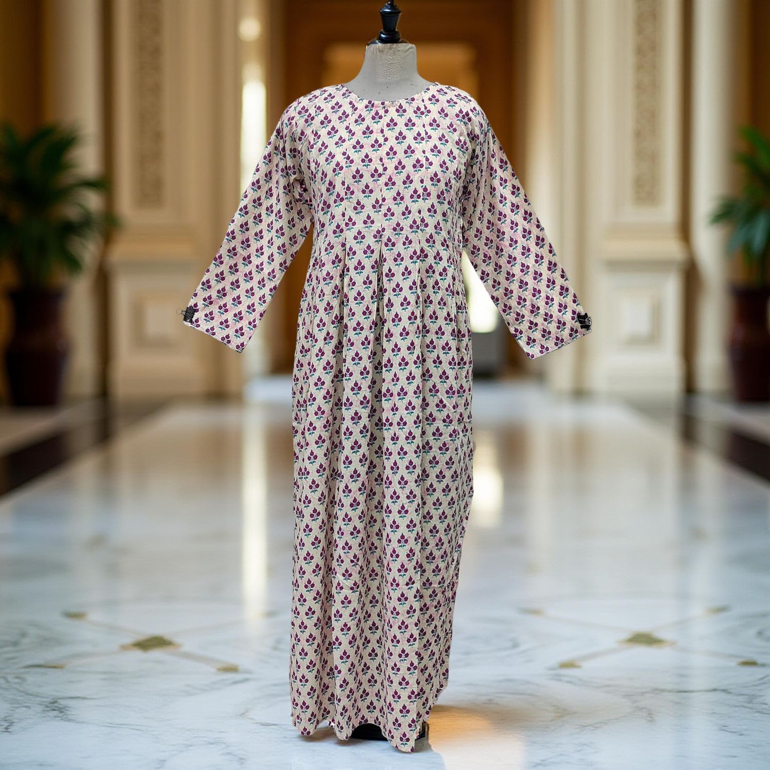 12-13 Year Ruby Printed Cotton Girls Dress 50" Long Jalabiya