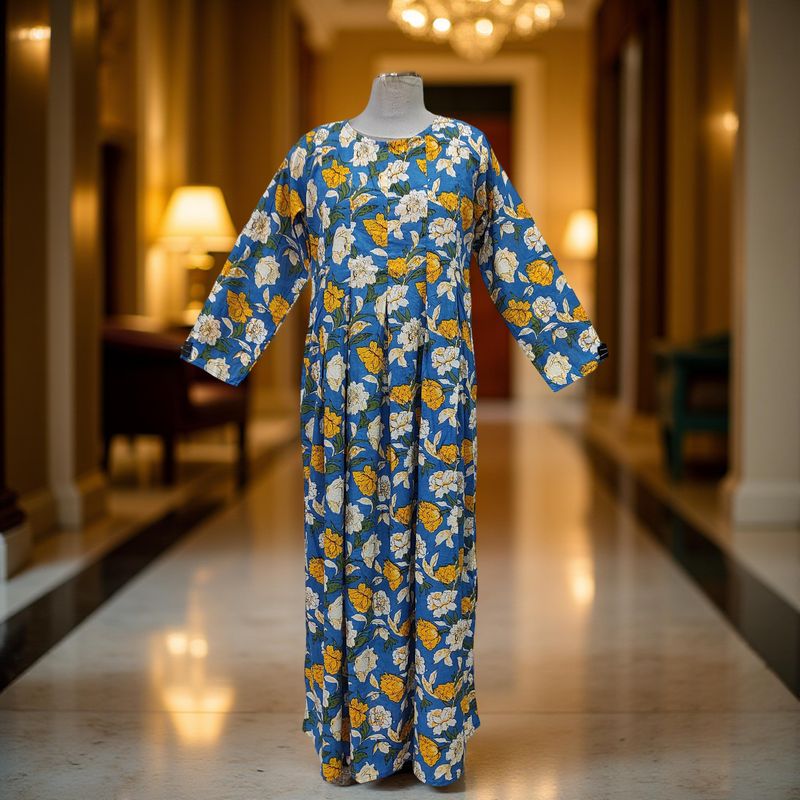 L/XL Ruby Printed Cotton Dress 57" Long Jalabiya