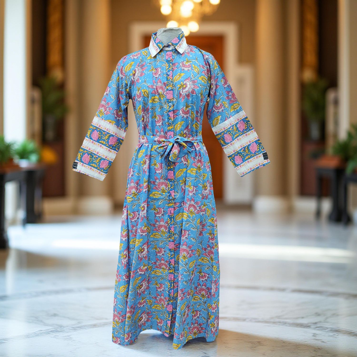 10-11 Year Tansy Printed Cotton Girls Dress 46" Long Jalabiya