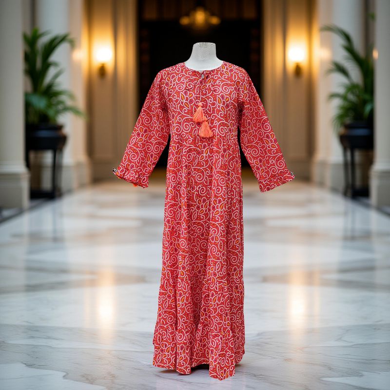 2XL/3XL Razia Printed Cotton Dress Long 57" Jalabiya