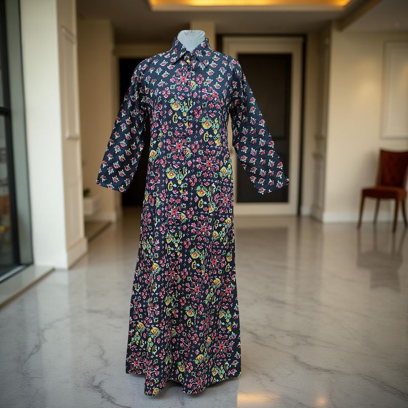 L/XL Honey Printed Cotton Dress Long 57" Jalabiya