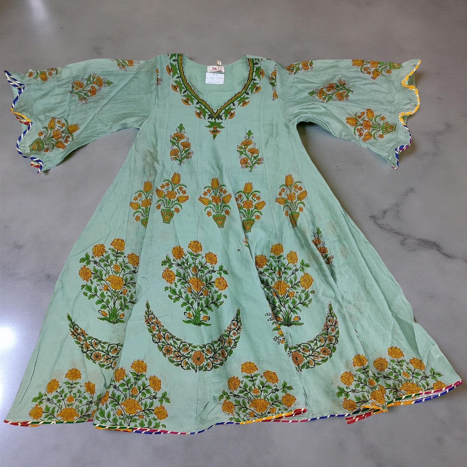 8-9 Year Meher Multi Printed Cotton Girls Dress 42" Long Jalabiya