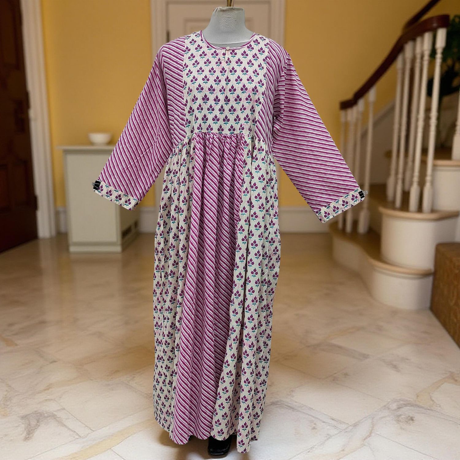 2XL-3XL Heba Printed Cotton Dress 57" Long  Jalabiya