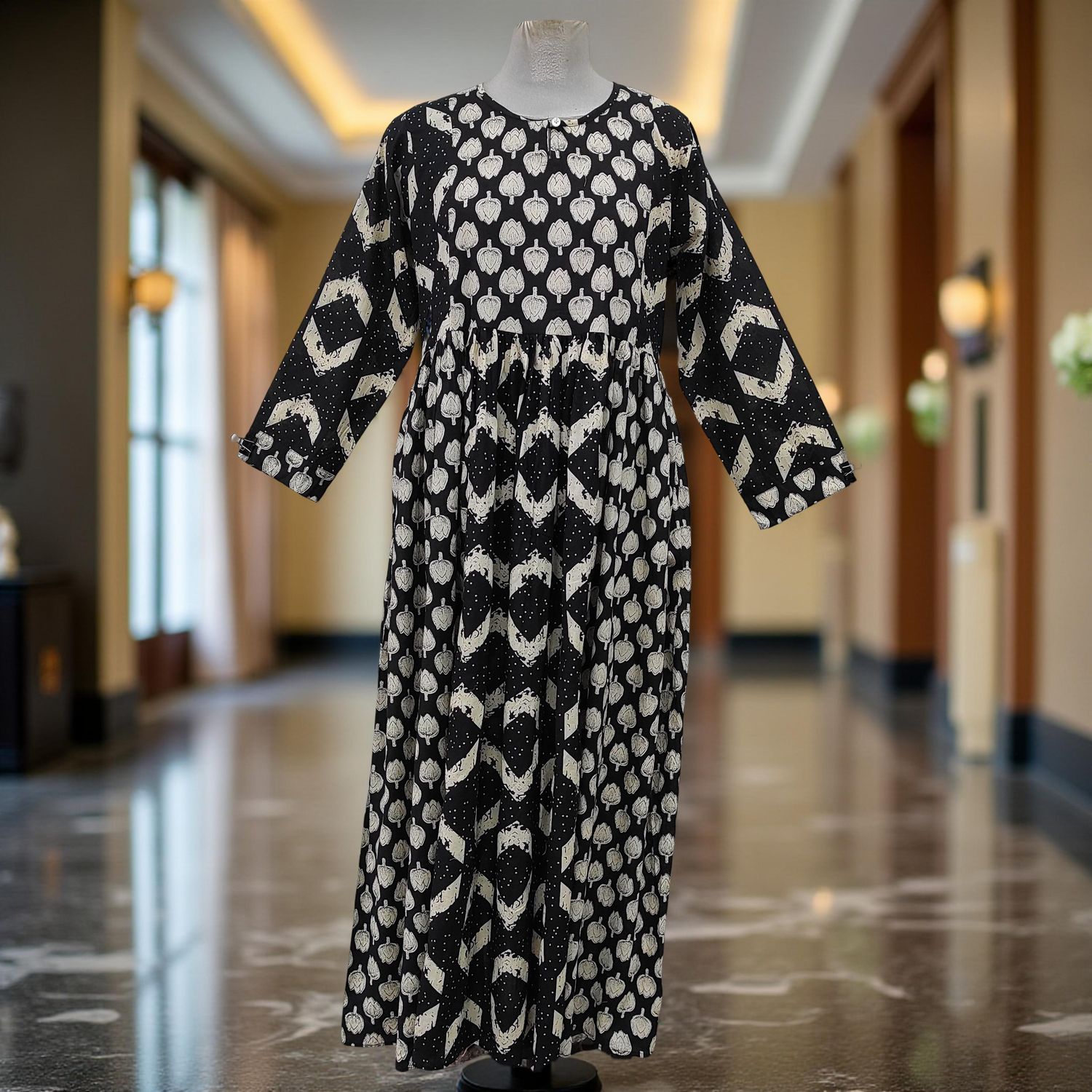 12-13 Year Heba Printed Cotton Girls Dress 50" Long Jalabiyas