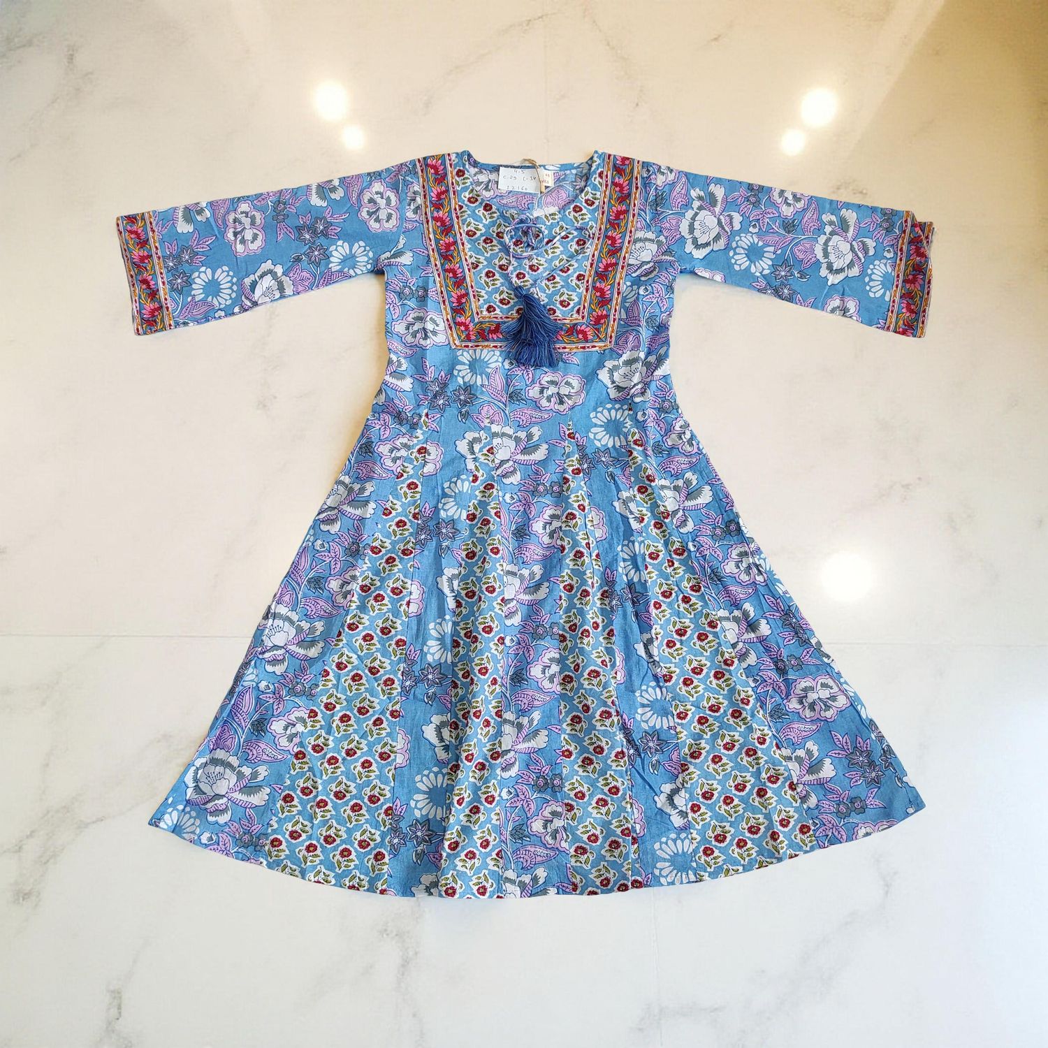 4-5  Year Anaya Printed Cotton Girls Dress 34" Long Jalabiya