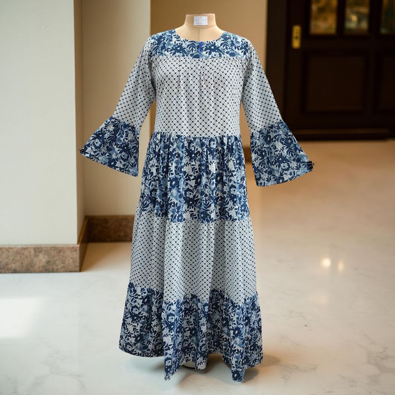 S/M Moon Printed Cotton Dress 60" Long Jalabiya